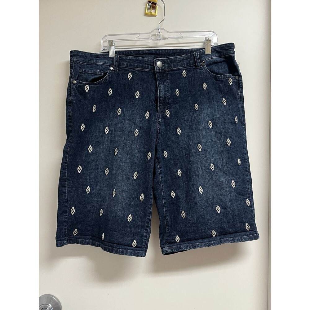 Embroidered CJ Banks Denim Bermuda Shorts Geometric Size 20W